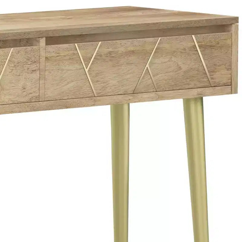 Bissell Console Table Natural - Wyndenhall: Mid-Century Modern, Geometric Brass Inlay, Storage