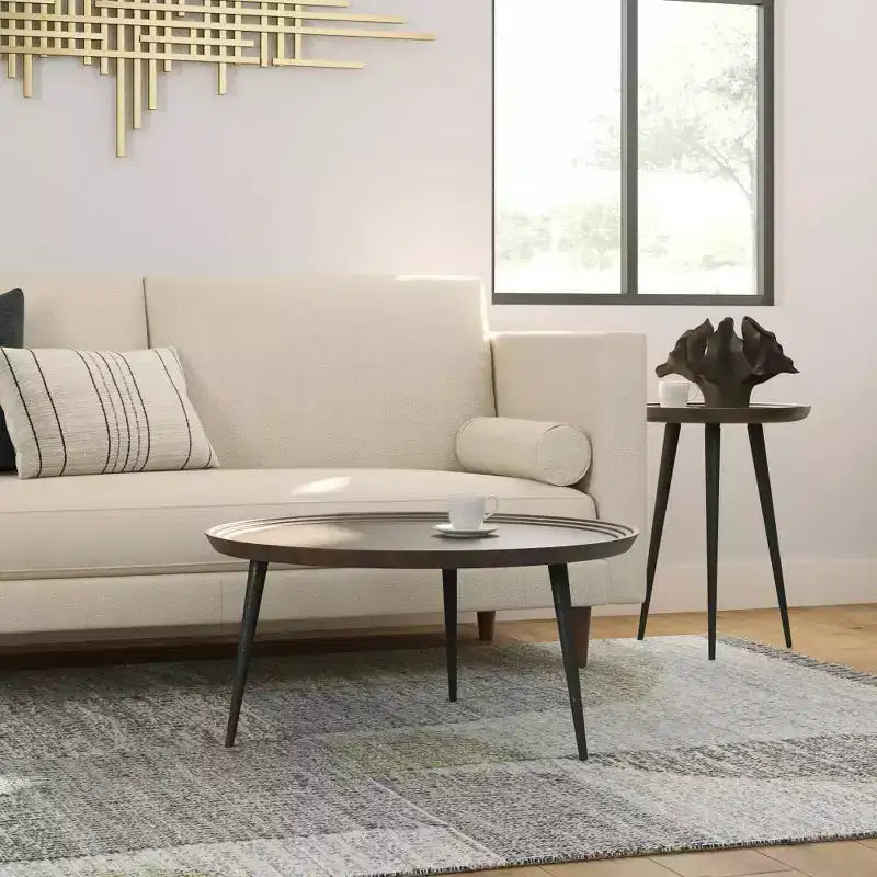 Joellla Coffee Table Cognac - WyndenHall: Solid Wood, Flared Metal Legs, Industrial Design, 16.9"H