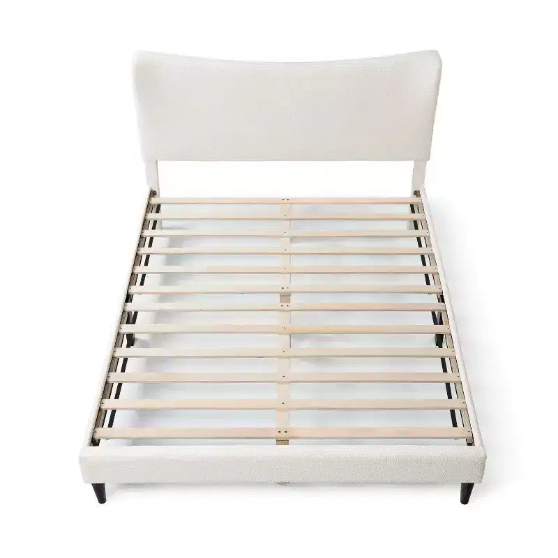 24/7 Shop At Home Queen Heartwild Modern Boucle Upholstered Wingback Platform Bed White