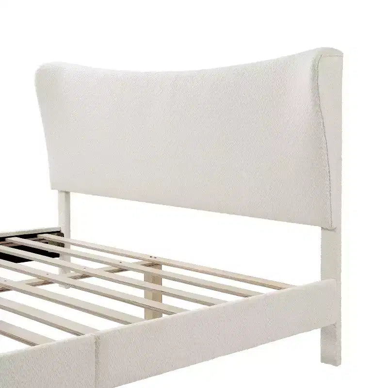 24/7 Shop At Home Queen Heartwild Modern Boucle Upholstered Wingback Platform Bed White