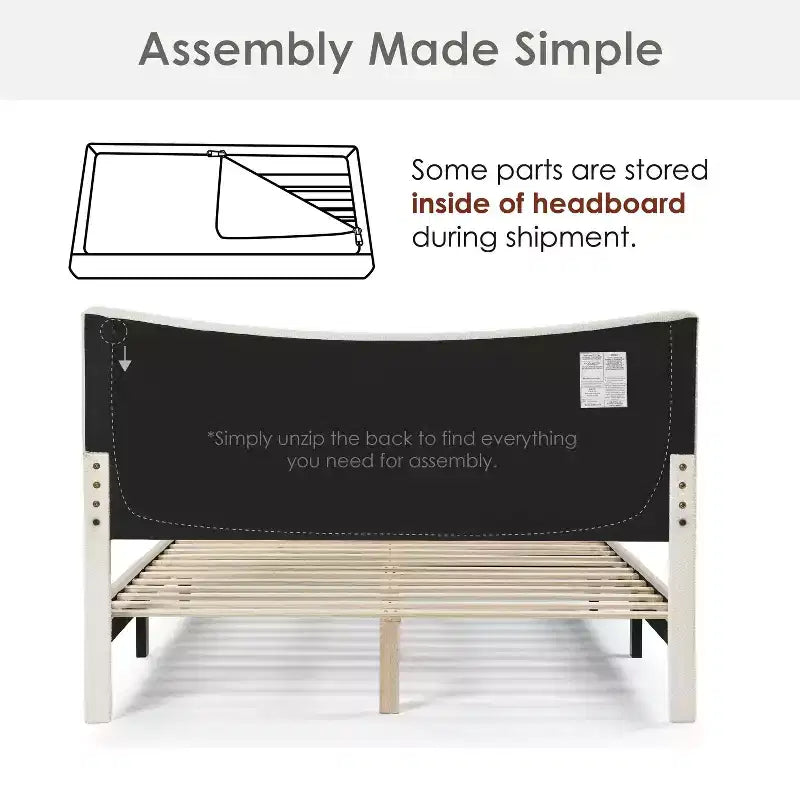 24/7 Shop At Home Queen Heartwild Modern Boucle Upholstered Wingback Platform Bed White