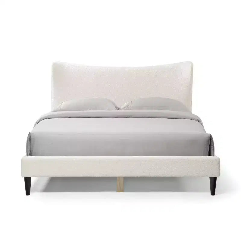 24/7 Shop At Home Queen Heartwild Modern Boucle Upholstered Wingback Platform Bed White
