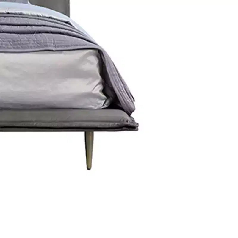 91" Queen Bed Metis Bed Gray Top Grain Leather - Acme Furniture: Modern Industrial Style, Metal Legs, Plush Upholstery