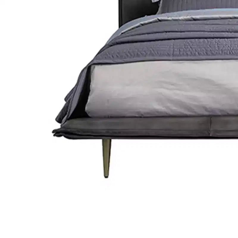91" Queen Bed Metis Bed Gray Top Grain Leather - Acme Furniture: Modern Industrial Style, Metal Legs, Plush Upholstery