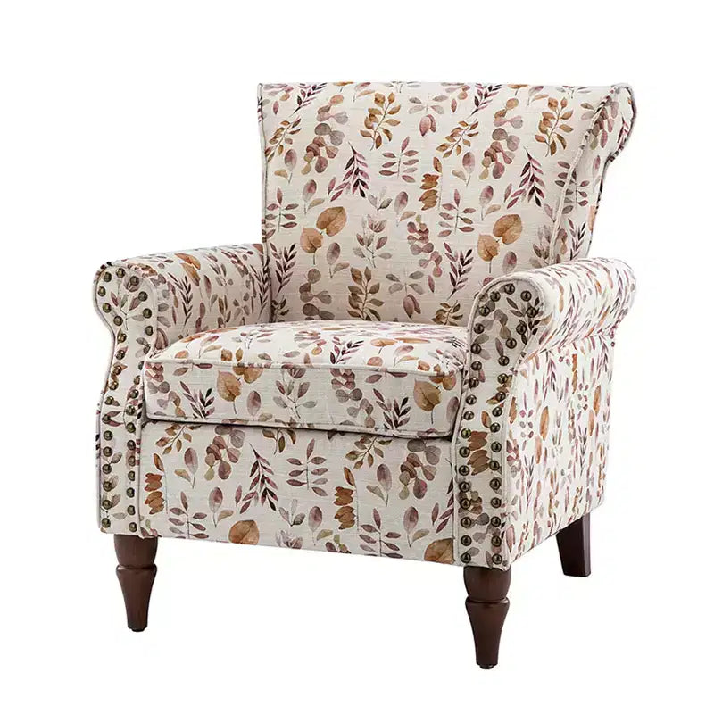 Araceli Traditional Wooden Upholstered Floral Armchair with Wingback and Nailhead Trim| ART OF LIVING DESIGNS