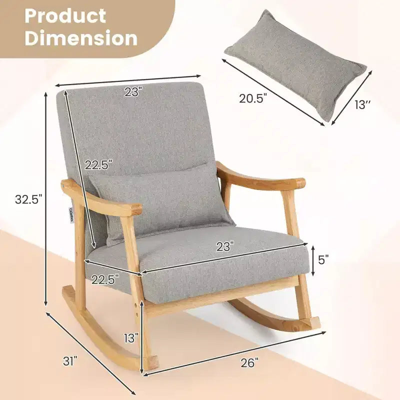 Costway Set of 2 Rocking Chairs with Pillow Rocking Armchairs with Rubber Wood Frame Grey