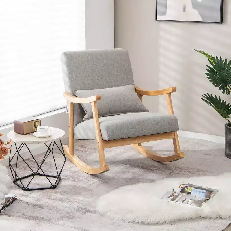 Costway Set of 2 Rocking Chairs with Pillow Rocking Armchairs with Rubber Wood Frame Grey