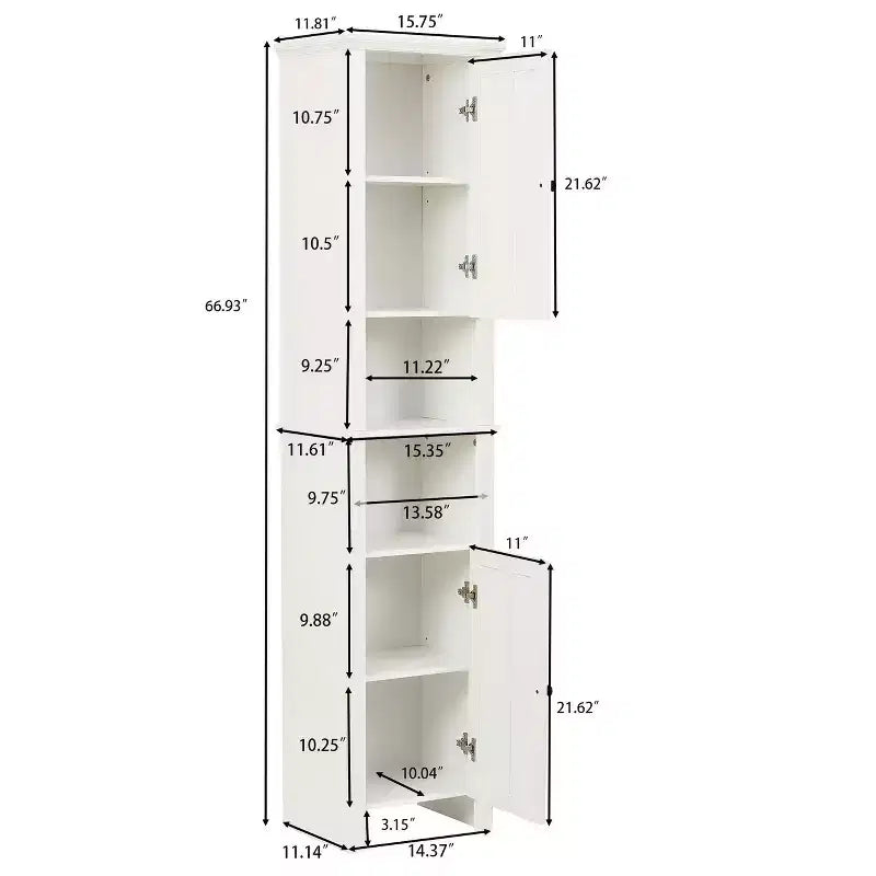 LuxenHome White MDF Wood 67-Inch Tall Tower Bathroom Linen Cabinet