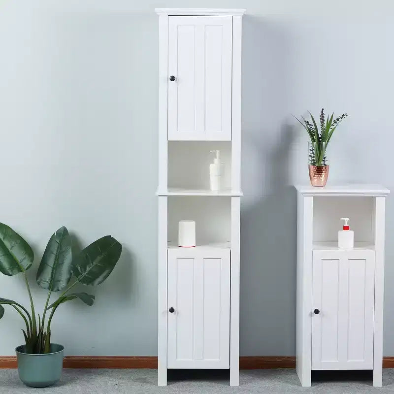 LuxenHome White MDF Wood 67-Inch Tall Tower Bathroom Linen Cabinet