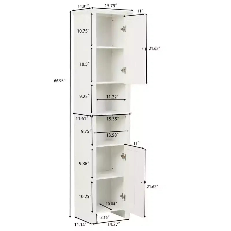 LuxenHome White MDF Wood 67-Inch Tall Tower Bathroom Linen Cabinet