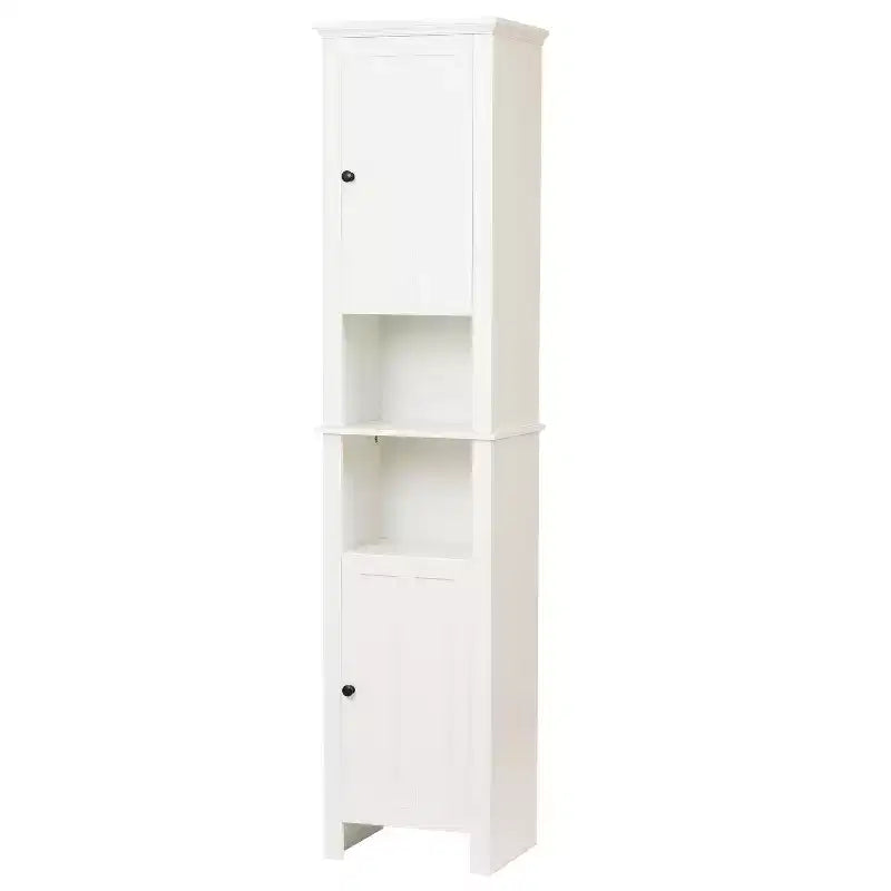 LuxenHome White MDF Wood 67-Inch Tall Tower Bathroom Linen Cabinet