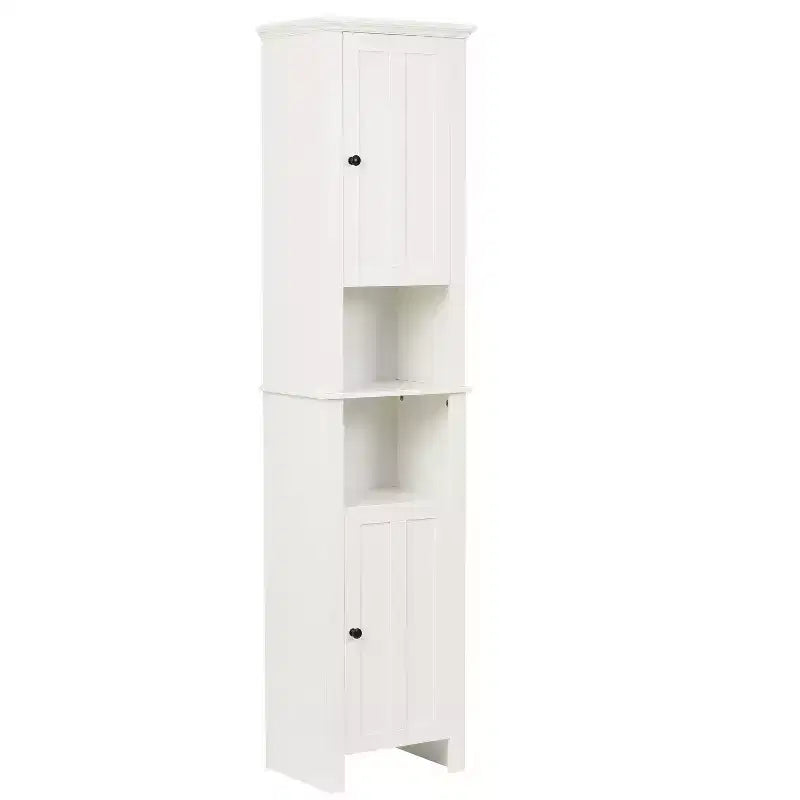 LuxenHome White MDF Wood 67-Inch Tall Tower Bathroom Linen Cabinet