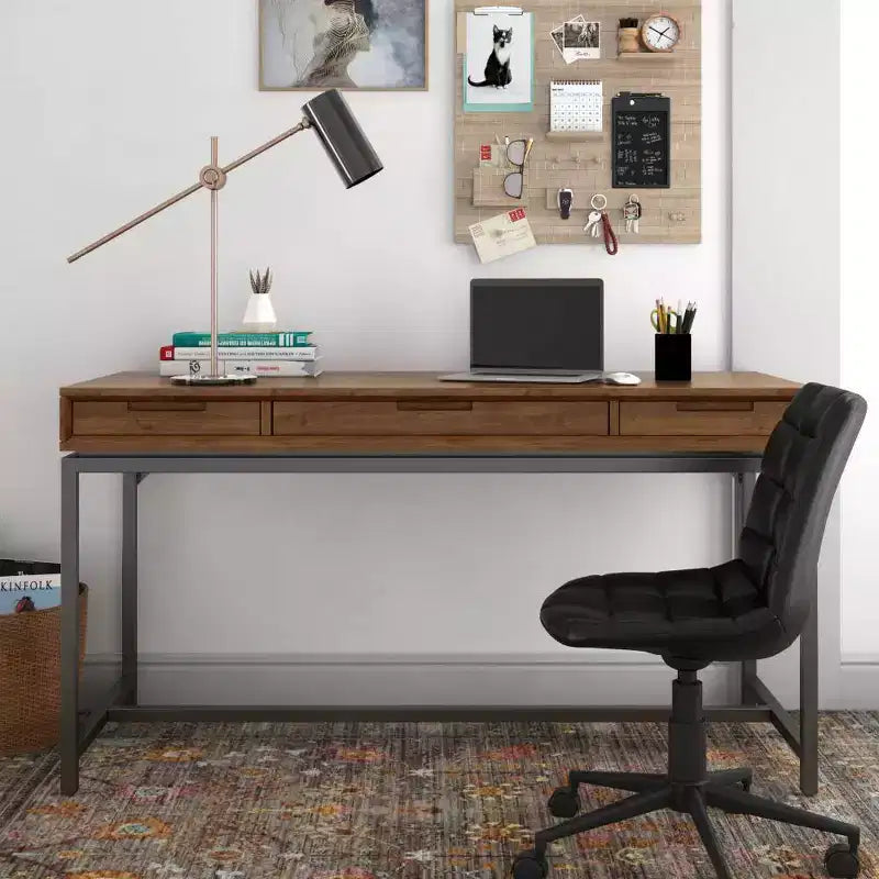 Devlin Mid-Century Solid Wood Writing Desk with Drawers - WyndenHall