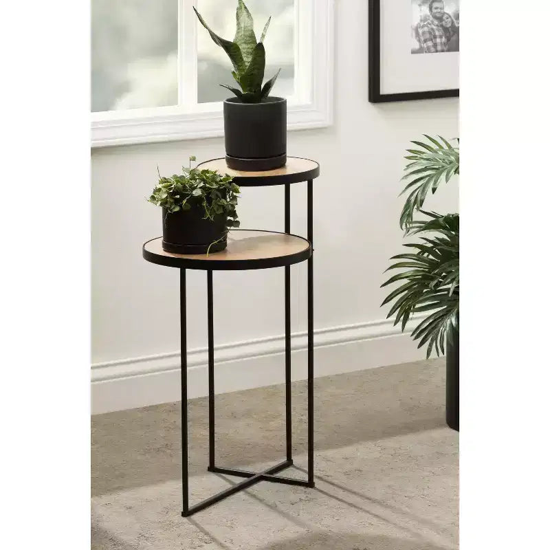 Kate and Laurel Peero Round Metal Side Table, 12x15x24, Natural and Black