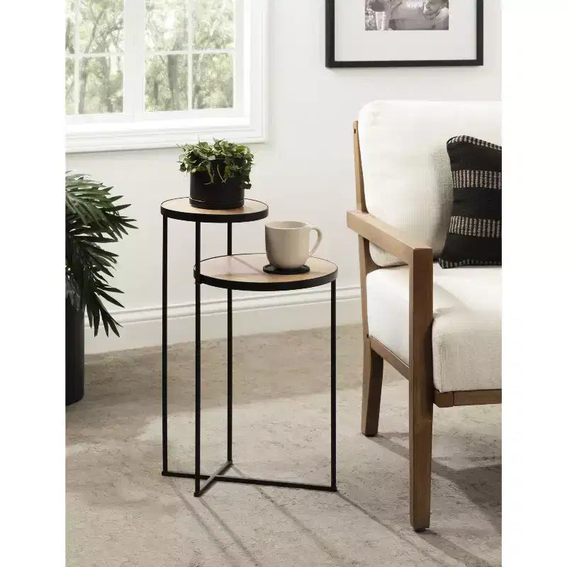 Kate and Laurel Peero Round Metal Side Table, 12x15x24, Natural and Black