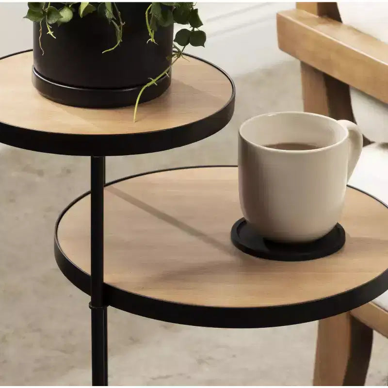 Kate and Laurel Peero Round Metal Side Table, 12x15x24, Natural and Black