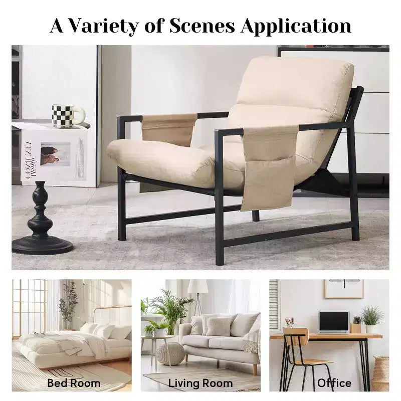 FERPIT Upholstered Sling Accent Chair with Metal Frame Modern Style