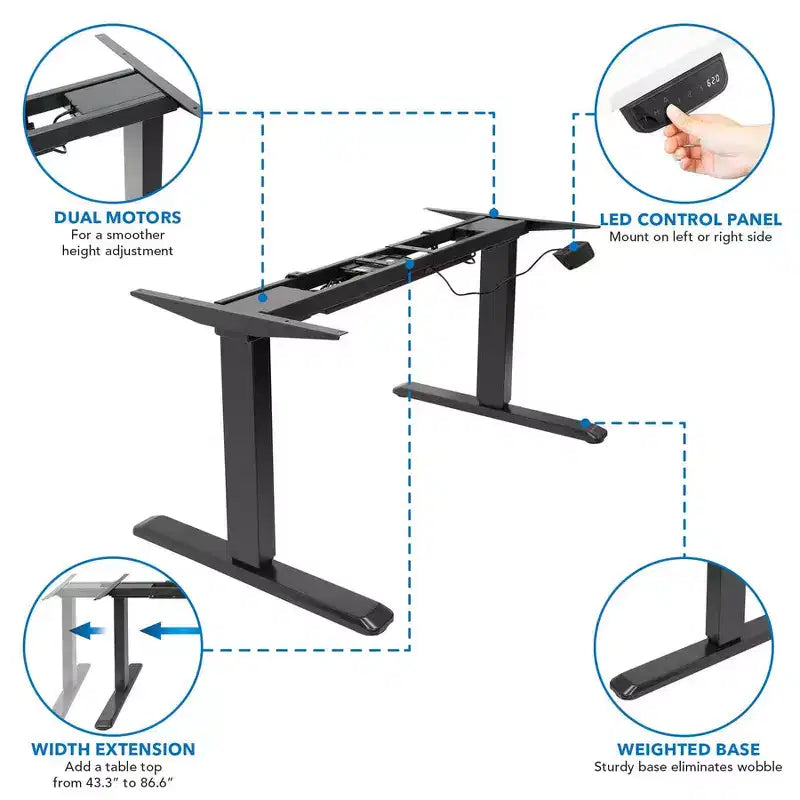 Mount-It! Dual Motor Electric Sit-Stand Desk with Tabletop - Black