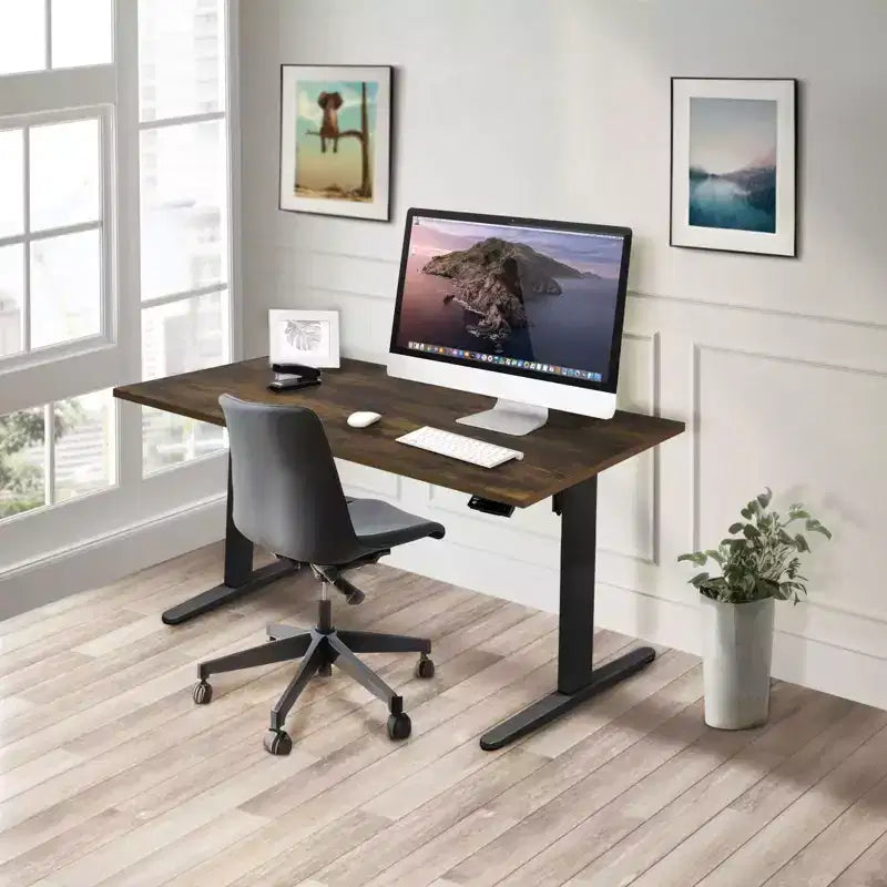 Mount-It! Electric Sit-Stand Desk with Tabletop - Black/Oak