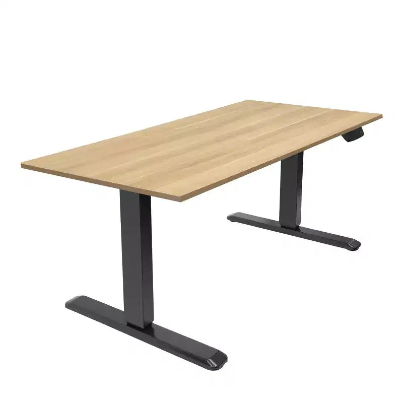Mount-It! Dual Motor Electric Black Sit-Stand Desk with Maple Tabletop