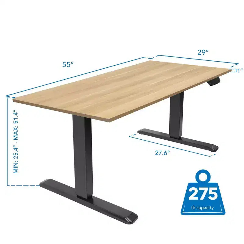 Mount-It! Dual Motor Electric Black Sit-Stand Desk with Maple Tabletop