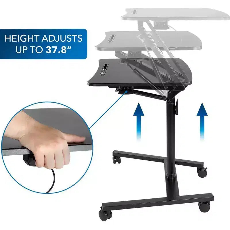Mount-It! Mobile Standing Laptop Desk | Height Adjustable Rolling Sit Stand Workstation w/ Casters | 27 Wide with Gas Spring Lift Mechanism | Black