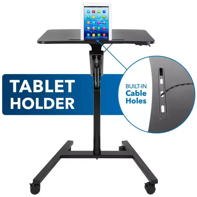 Mount-It! Mobile Standing Laptop Desk | Height Adjustable Rolling Sit Stand Workstation w/ Casters | 27 Wide with Gas Spring Lift Mechanism | Black