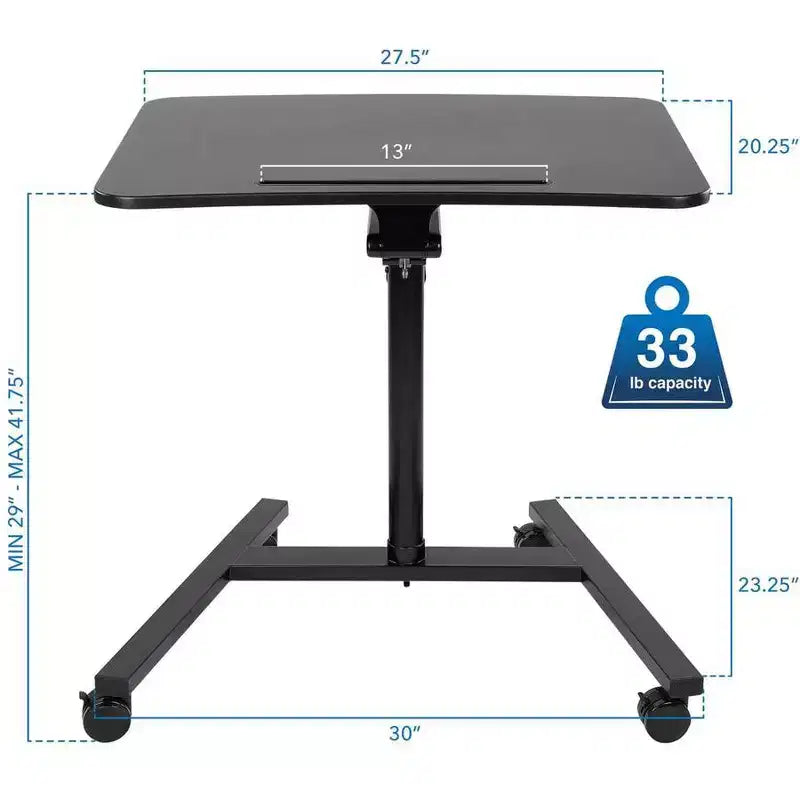 Mount-It! Mobile Standing Laptop Desk | Height Adjustable Rolling Sit Stand Workstation w/ Casters | 27 Wide with Gas Spring Lift Mechanism | Black