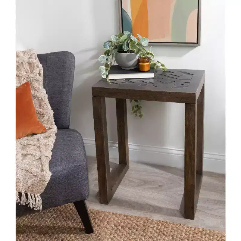 Kate and Laurel Elyria Rectangle Wood Side Table, 20x14x26, Engraved Gray