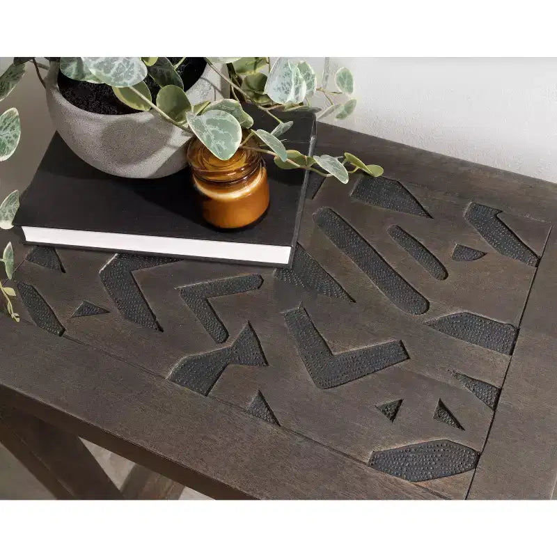 Kate and Laurel Elyria Rectangle Wood Side Table, 20x14x26, Engraved Gray