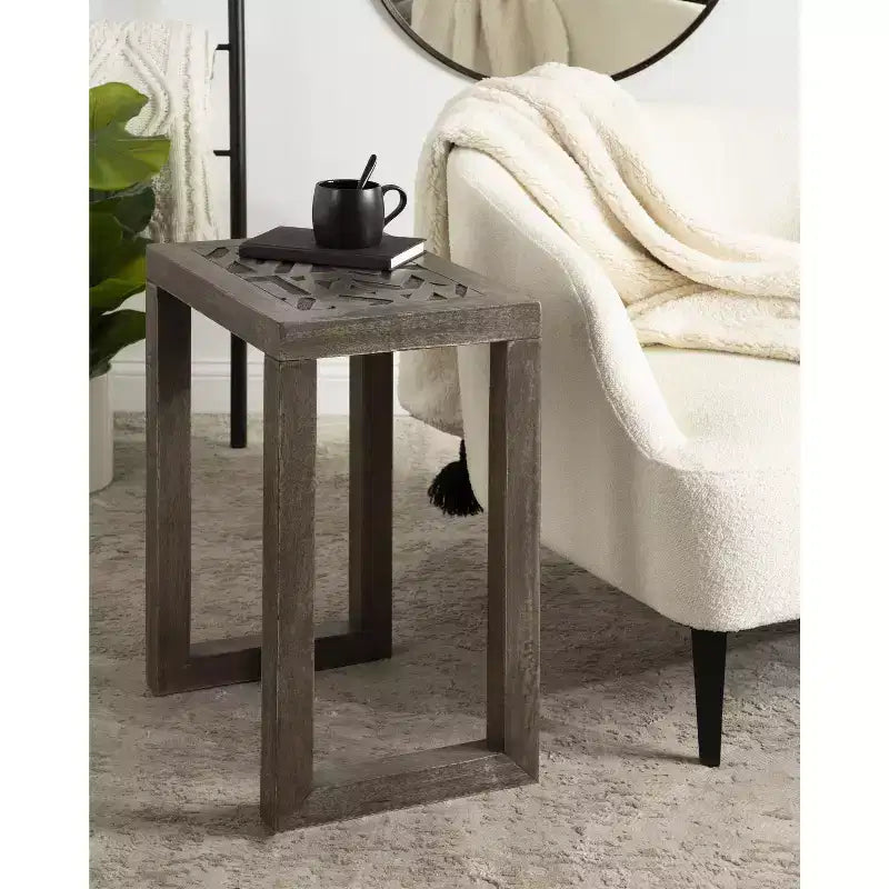 Kate and Laurel Elyria Rectangle Wood Side Table, 20x14x26, Engraved Gray