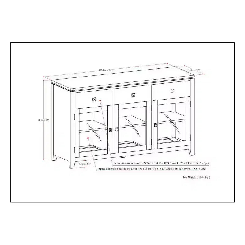 Meuble de rangement carré en bois massif, 81 cm (H) x 137 cm (L) x 43 cm (P)