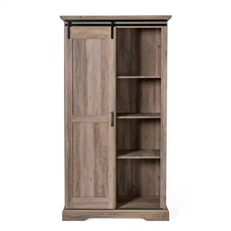 Meuble de rangement bibliothèque de ferme rustique avec porte coulissante et étagères réglables