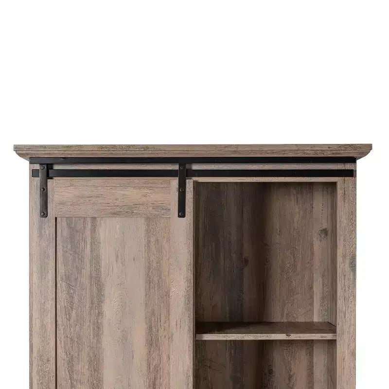 Meuble de rangement bibliothèque de ferme rustique avec porte coulissante et étagères réglables