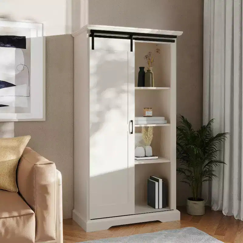 Meuble de rangement bibliothèque de ferme rustique avec porte coulissante et étagères réglables