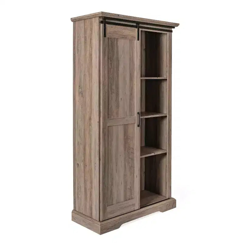 Meuble de rangement bibliothèque de ferme rustique avec porte coulissante et étagères réglables