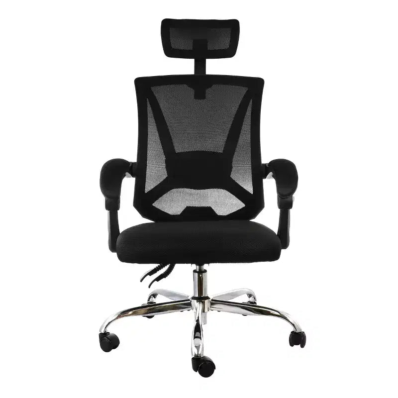 Chaise de bureau ergonomique avec dossier en résille, appui-tête réglable, noire