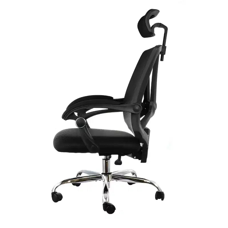 Chaise de bureau ergonomique avec dossier en résille, appui-tête réglable, noire