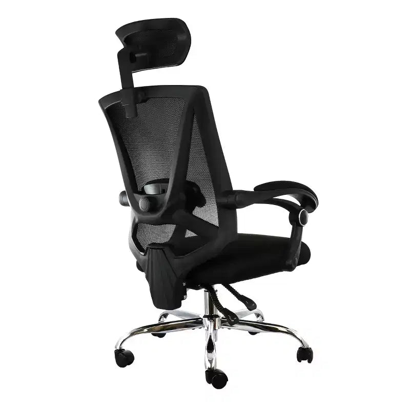 Chaise de bureau ergonomique avec dossier en résille, appui-tête réglable, noire