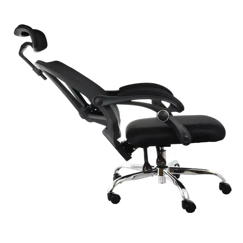 Chaise de bureau ergonomique avec dossier en résille, appui-tête réglable, noire