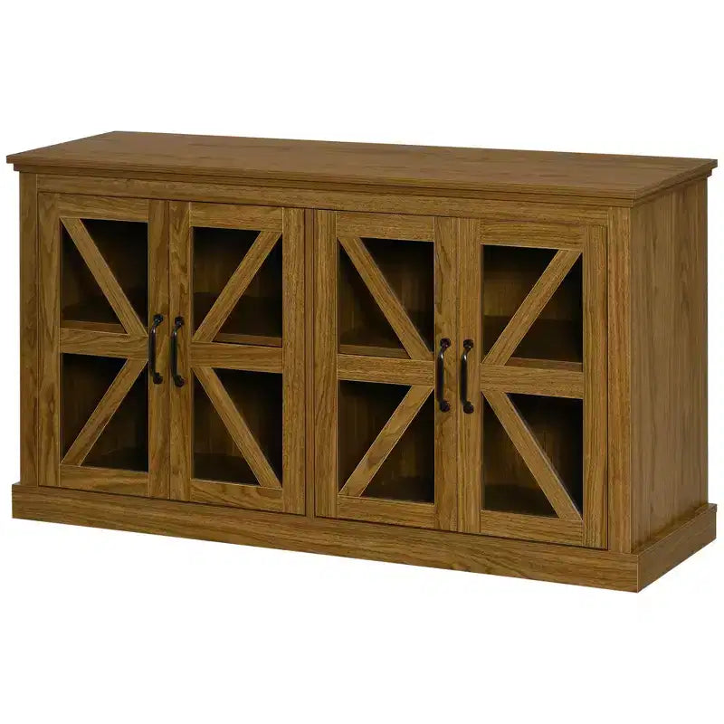 Bahut de cuisine rustique, buffet avec portes vitrées, meuble TV avec étagère réglable pour salle à manger
