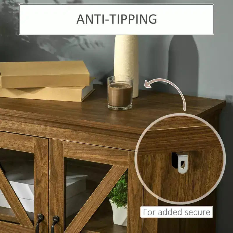 Bahut de cuisine rustique, buffet avec portes vitrées, meuble TV avec étagère réglable pour salle à manger