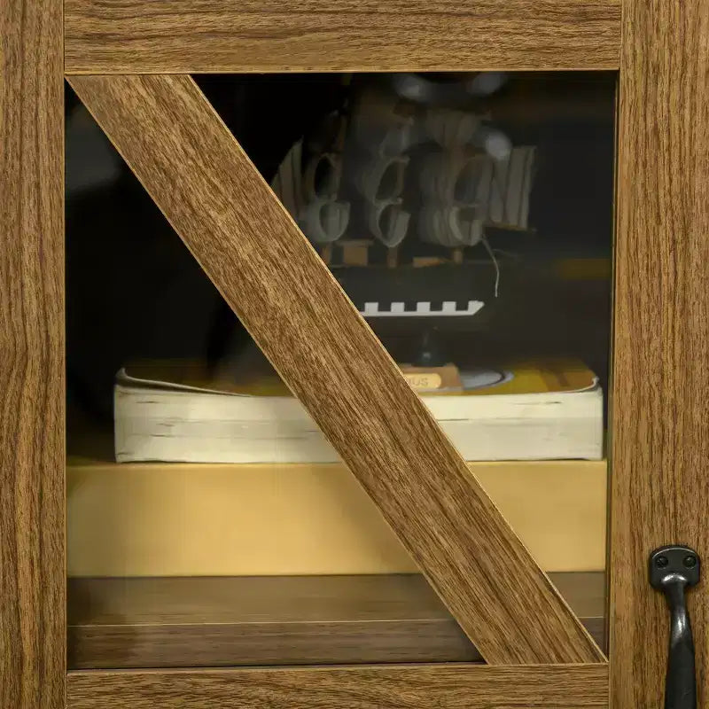 Bahut de cuisine rustique, buffet avec portes vitrées, meuble TV avec étagère réglable pour salle à manger