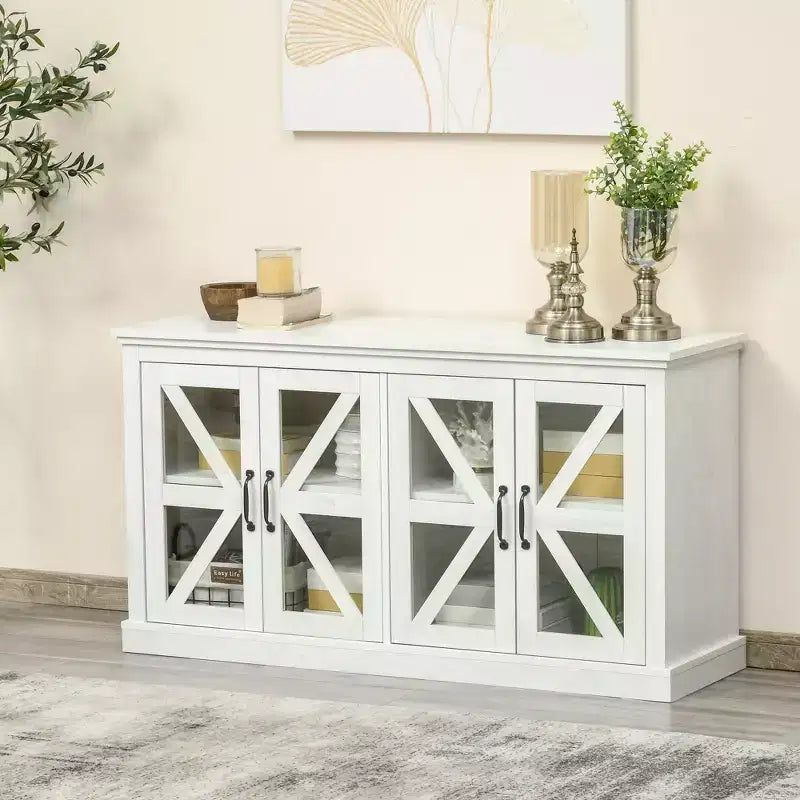 Bahut de cuisine rustique, buffet avec portes vitrées, meuble TV avec étagère réglable pour salle à manger