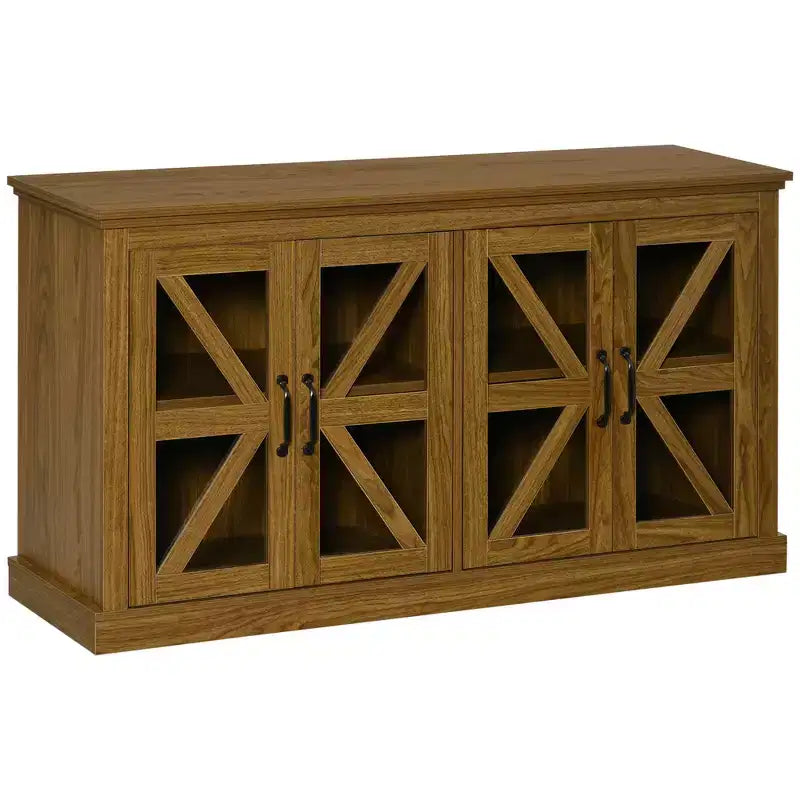 Bahut de cuisine rustique, buffet avec portes vitrées, meuble TV avec étagère réglable pour salle à manger