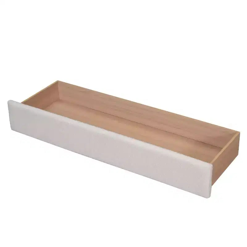 Lit plateforme rembourré en molleton Teddy avec ports USB et tiroir