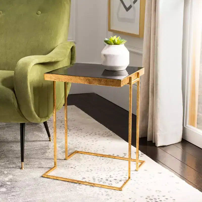 Table d'appoint motif périmètre - Noir/Or