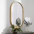 Miroir mural ovale accent de courtoisie Cadre en fer feuille d'or antique 20 de large pour salle de bain chambre salon bureau