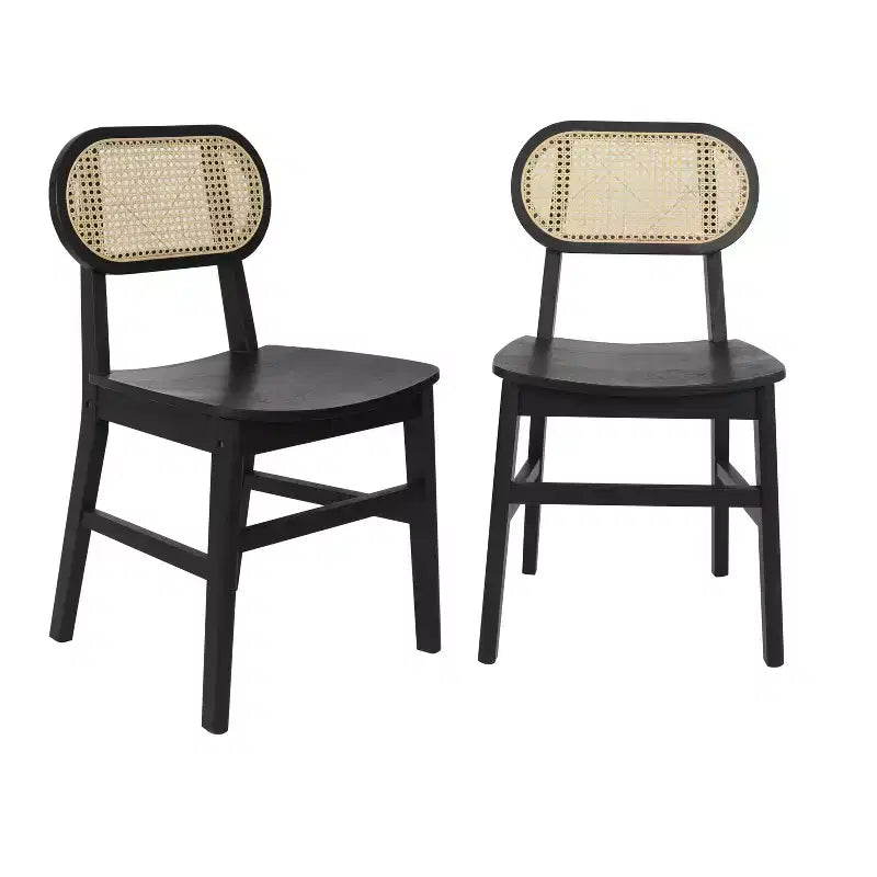 Merrick Lane Set of 2 Cane Rattan Dining Chairs with Solid Wood Frames