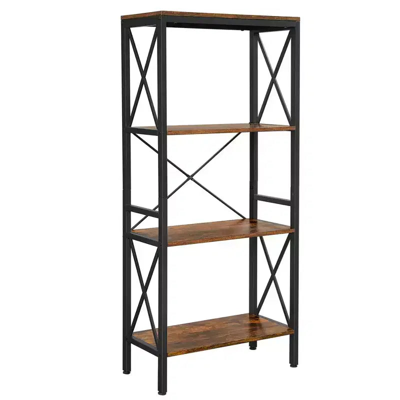 VASAGLE Standing Shelf Ladder Rack with 4 Open Shelves Bookshelf Kitchen Shelf for Kitchen Office Rustic Brown and Black